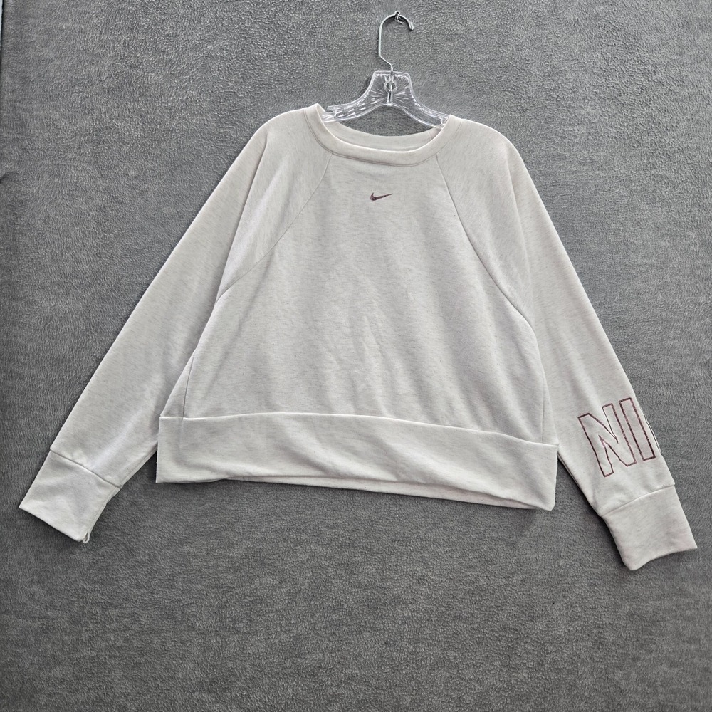 Nike‎ Women Sweatshirt XL White Center Swoosh Dri Fit Cropped Logo Pullover